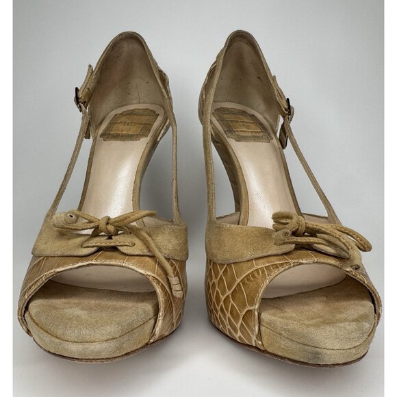 Vintage Dior Raf Simons 38.5 Beige Leather Suede Platform Heels - Picture 15 of 16